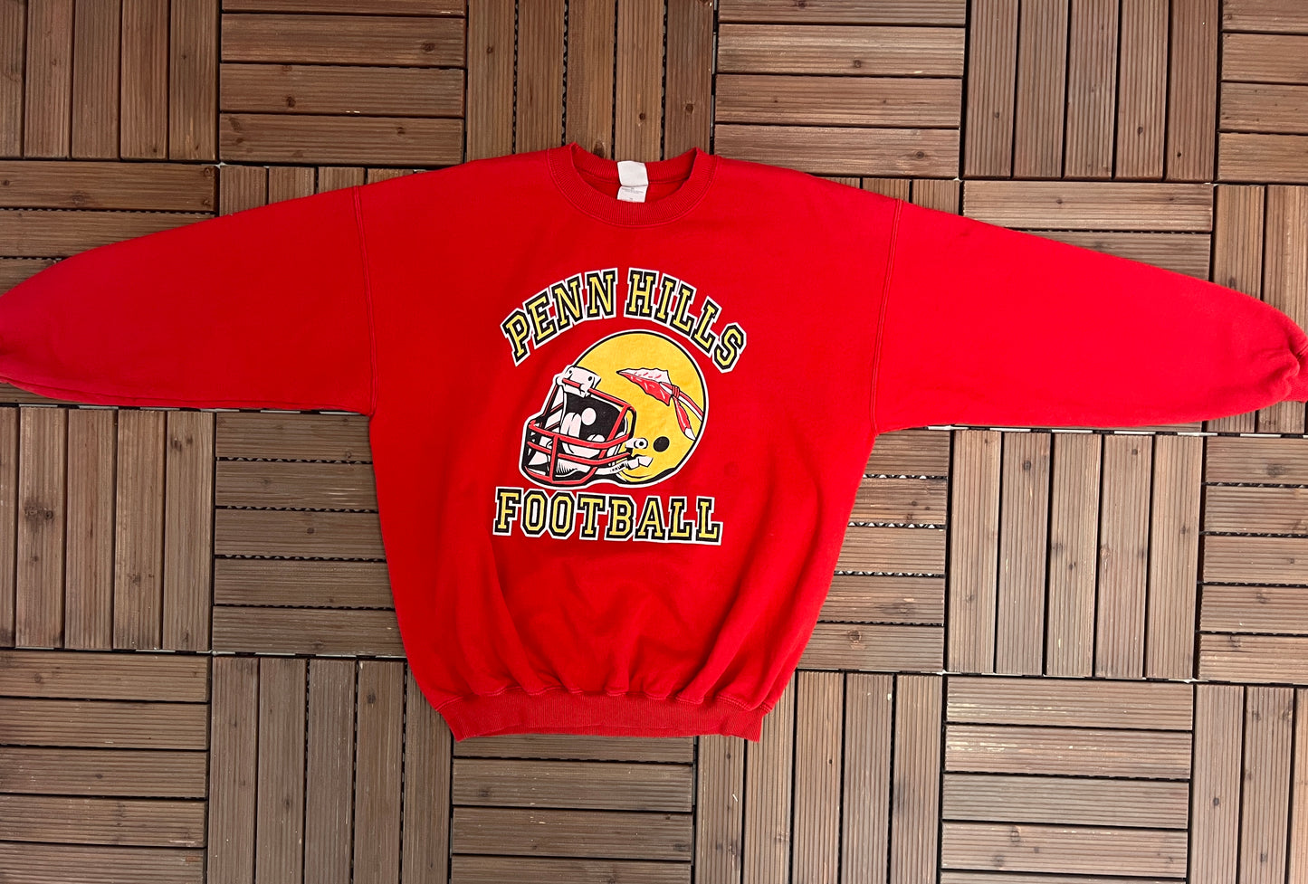 Penn Hills Indians Football Graphic Crewneck | Size X-Large | Vintage 2000s High School Football Red Sweater |