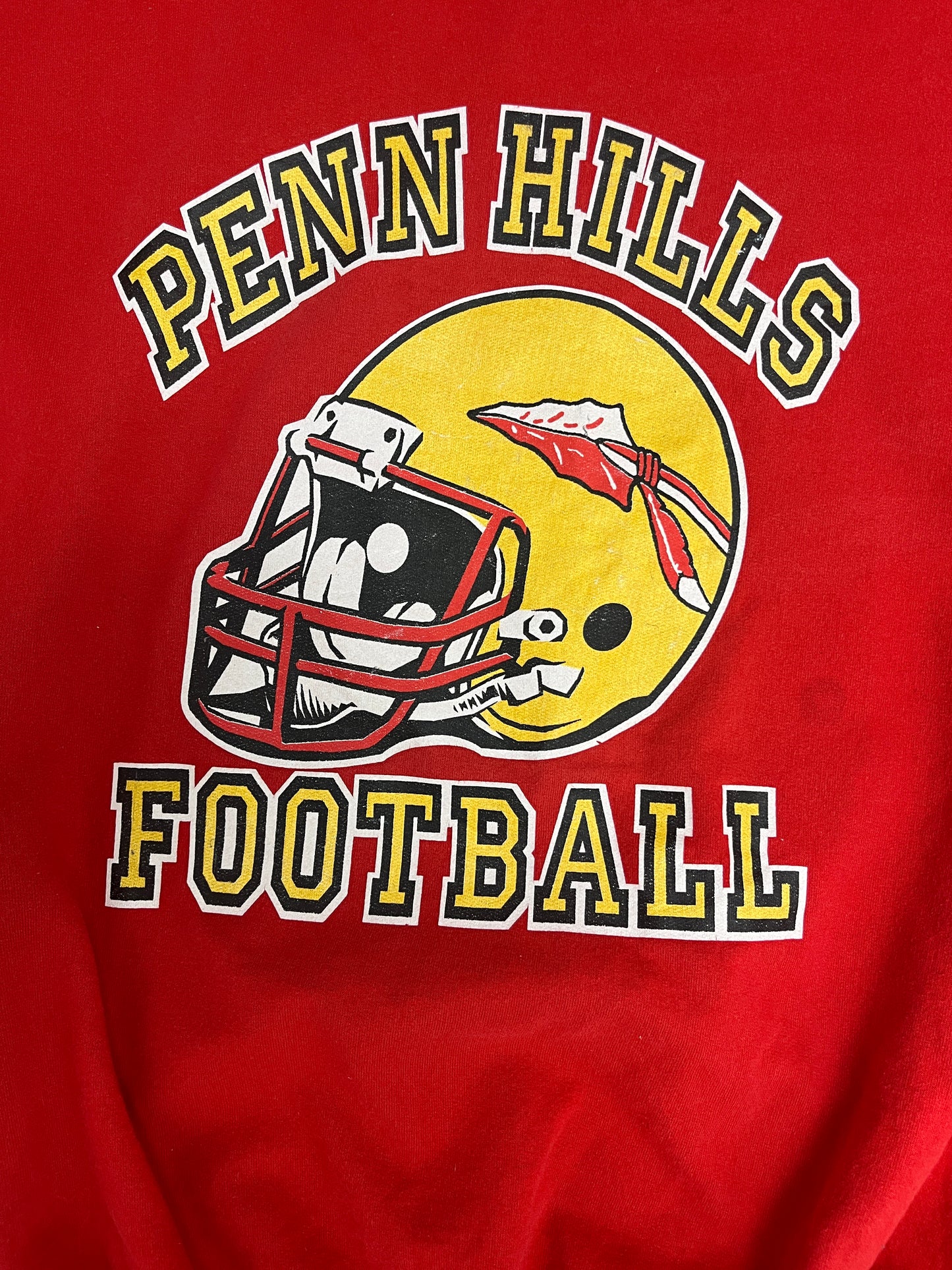 Penn Hills Indians Football Graphic Crewneck | Size X-Large | Vintage 2000s High School Football Red Sweater |