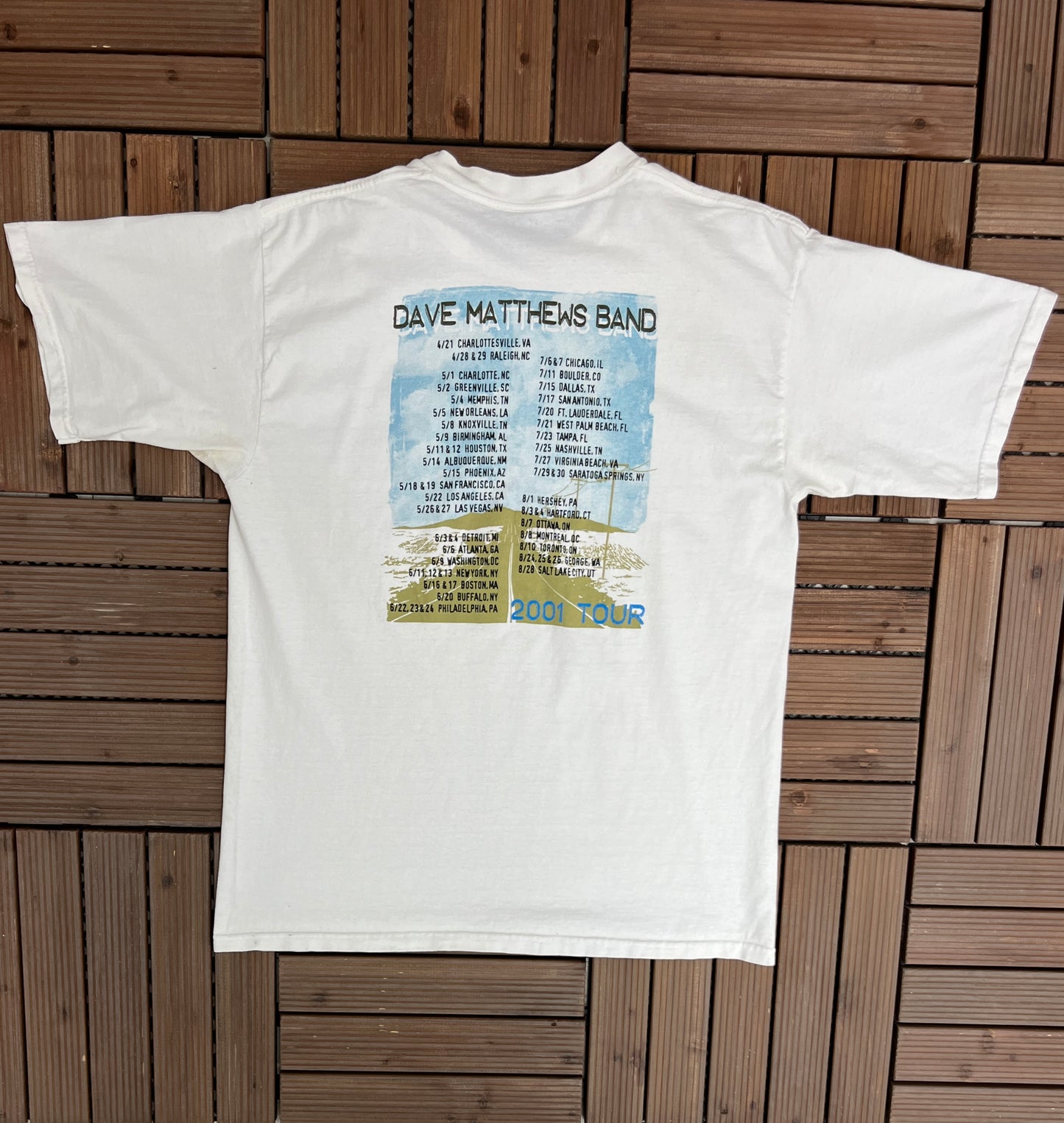 Dave Matthews Band 2001 Tour Graphic Tee | Size Large | Vintage 2000s Rock Band White T-Shirt | Made in USA | Free Shipping to USA|