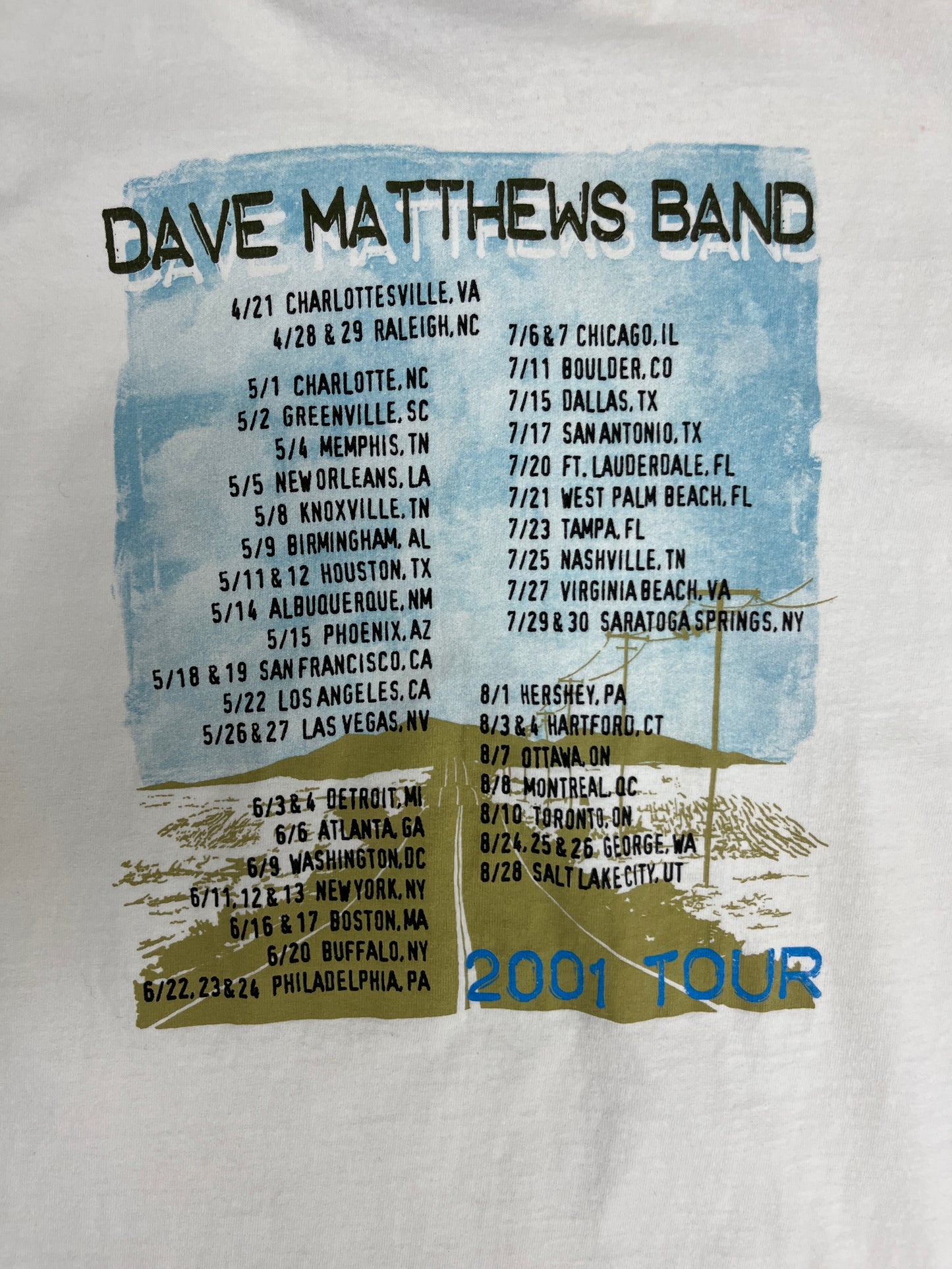 Dave Matthews Band 2001 Tour Graphic Tee | Size Large | Vintage 2000s Rock Band White T-Shirt | Made in USA | Free Shipping to USA|