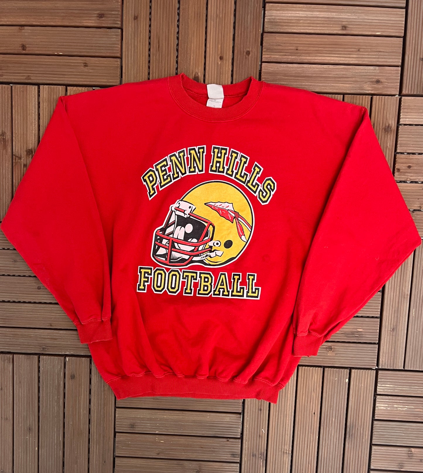 Penn Hills Indians Football Graphic Crewneck | Size X-Large | Vintage 2000s High School Football Red Sweater |