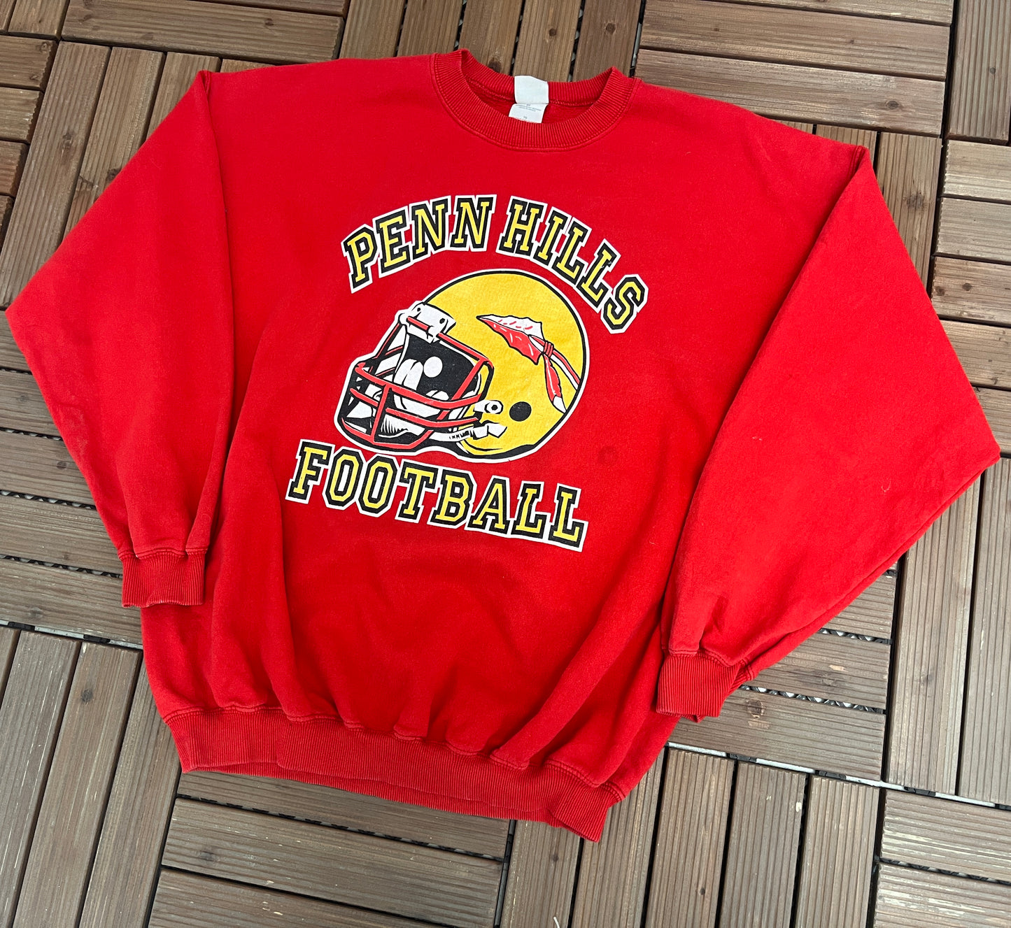 Penn Hills Indians Football Graphic Crewneck | Size X-Large | Vintage 2000s High School Football Red Sweater |