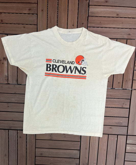 Cleveland Browns Graphic Tee | Size X-Large | Vintage 1990s Single Stitch NFL Football White T-Shirt |