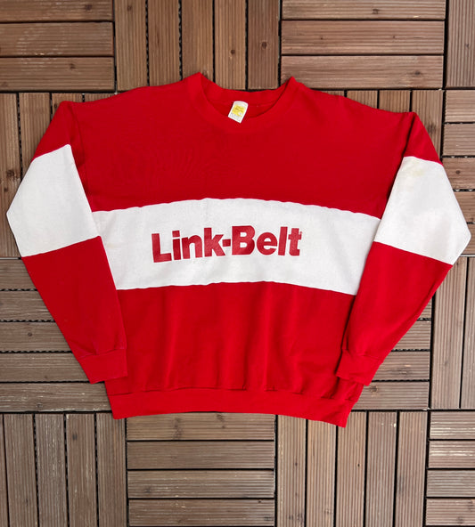 Link-Belt Cranes Graphic Crewneck | Size X-Large | Vintage 1990s Promotional Red Sweater |