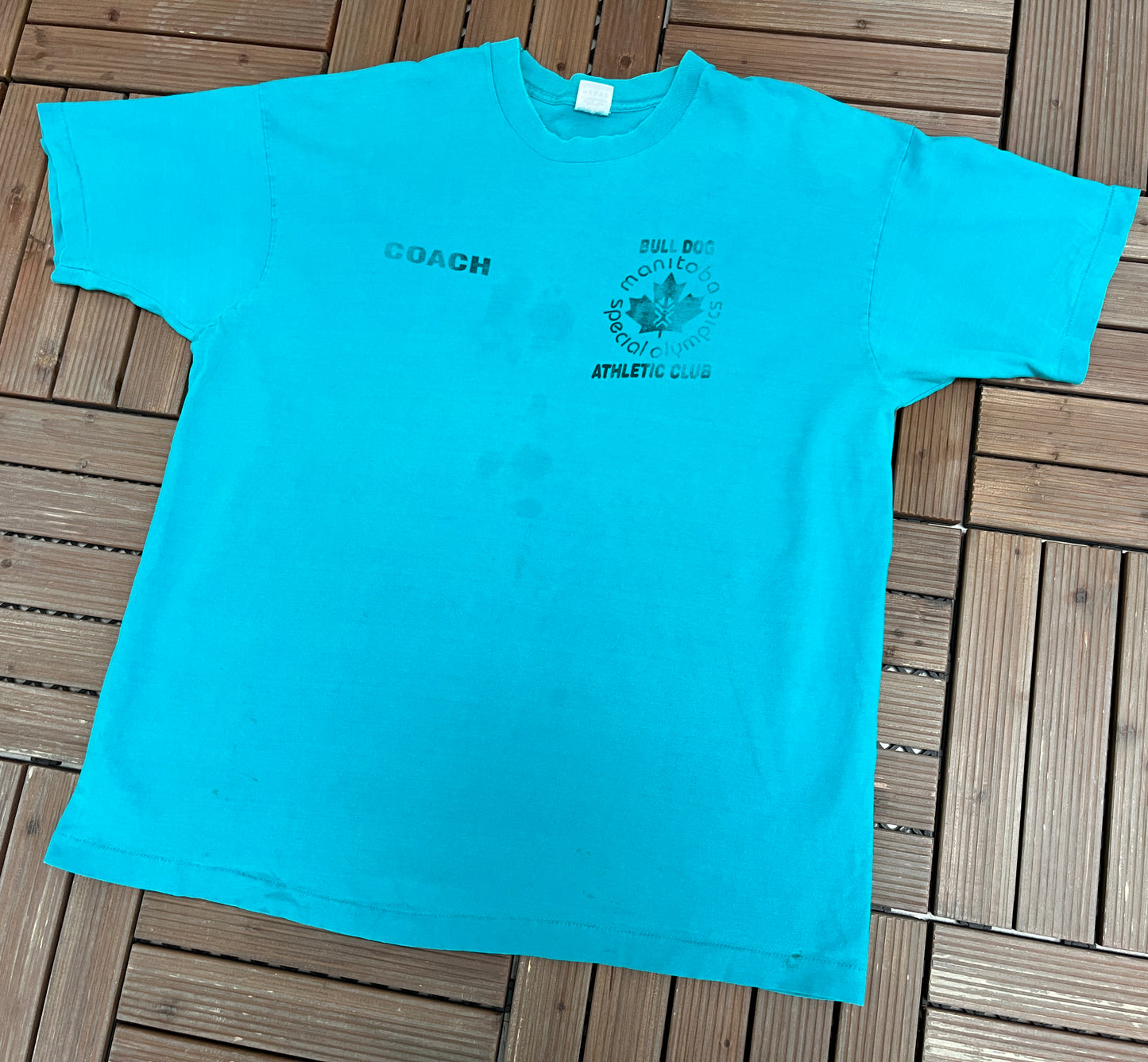 Manitoba Bull Dog Athletic Club Graphic Tee | Size XX-Large | Vintage 1990s Promotional Teal T-Shirt |