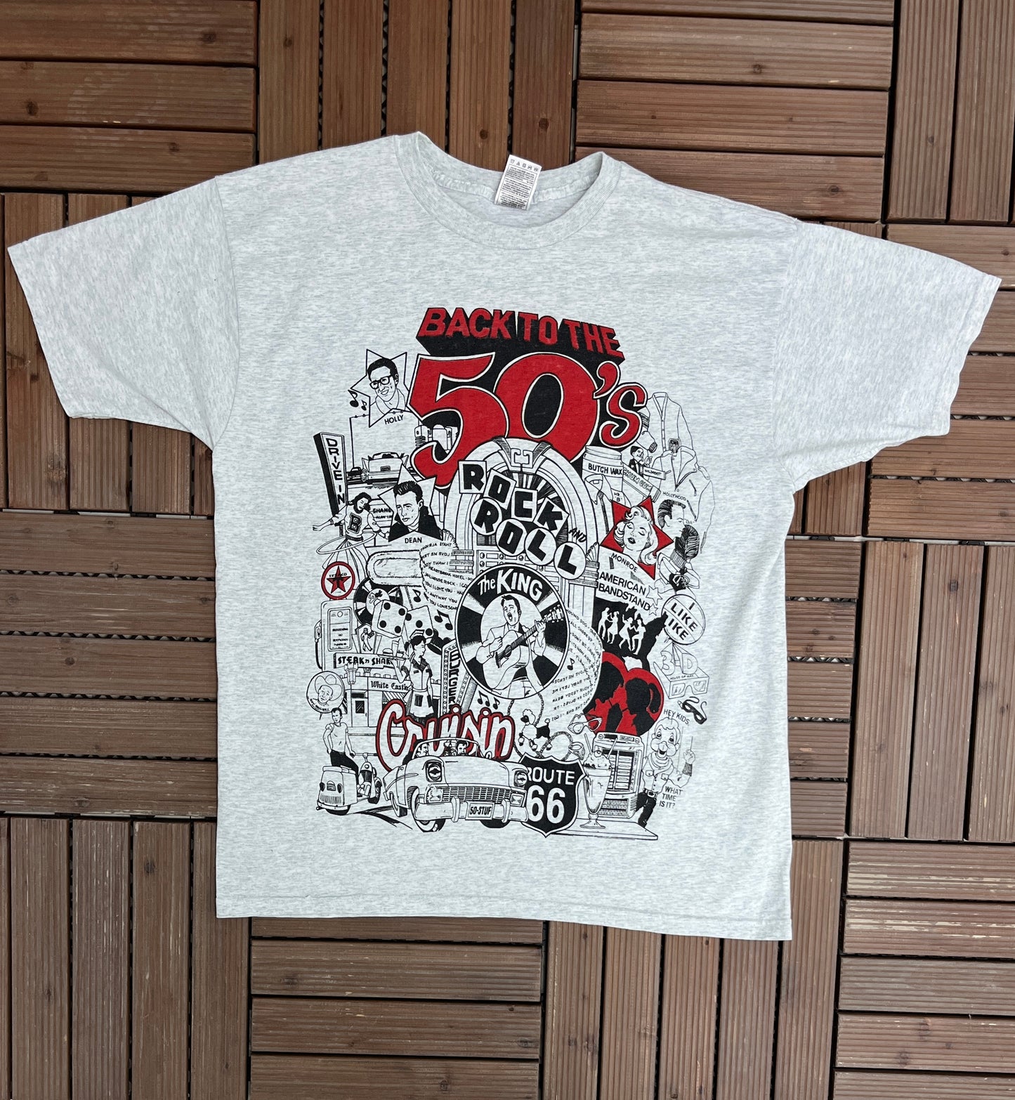 Back To The 50's Graphic Tee | Size X-Large | Vintage 2000s Promotional Grey T-Shirt |