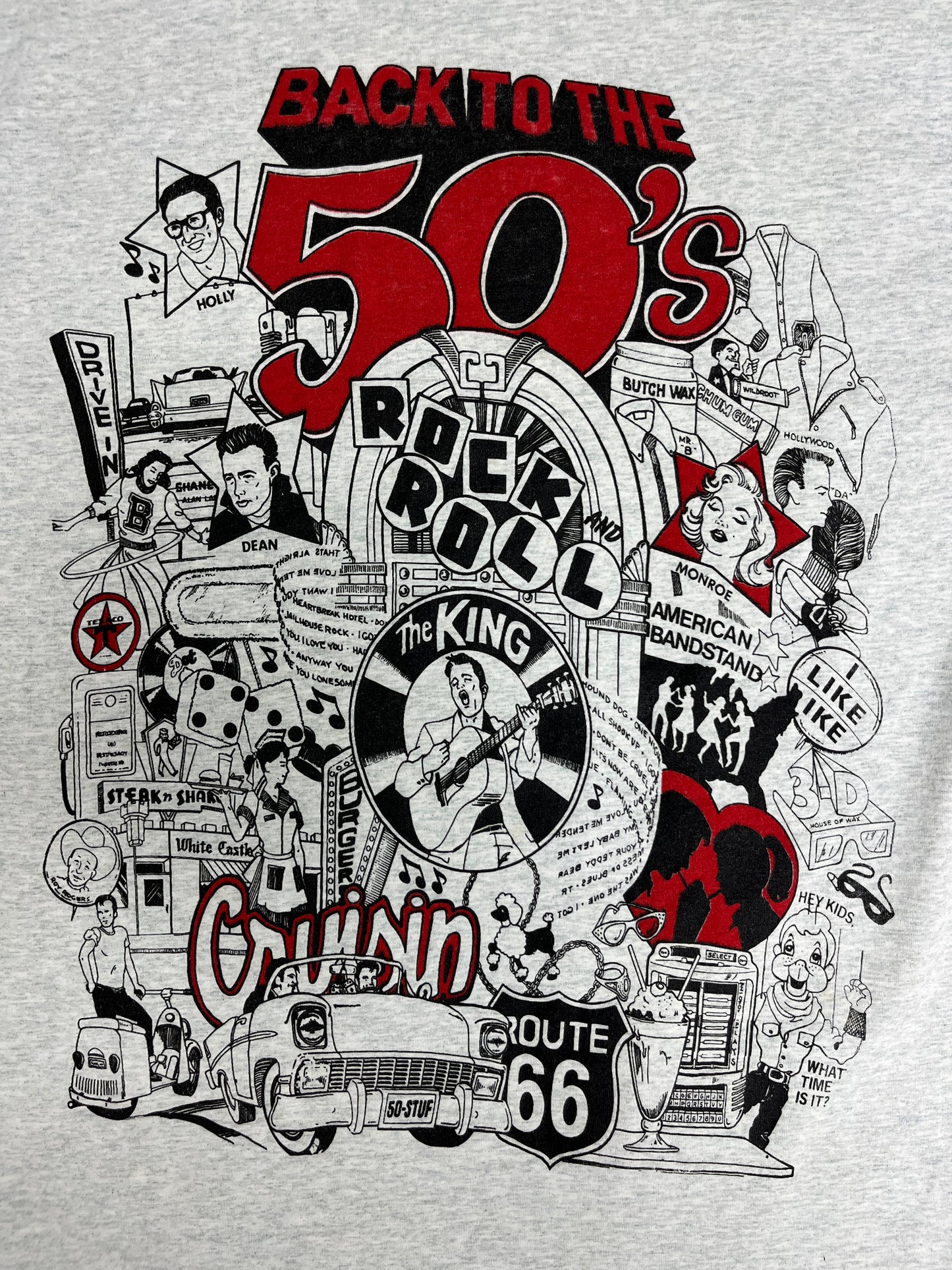 Back To The 50's Graphic Tee | Size X-Large | Vintage 2000s Promotional Grey T-Shirt |