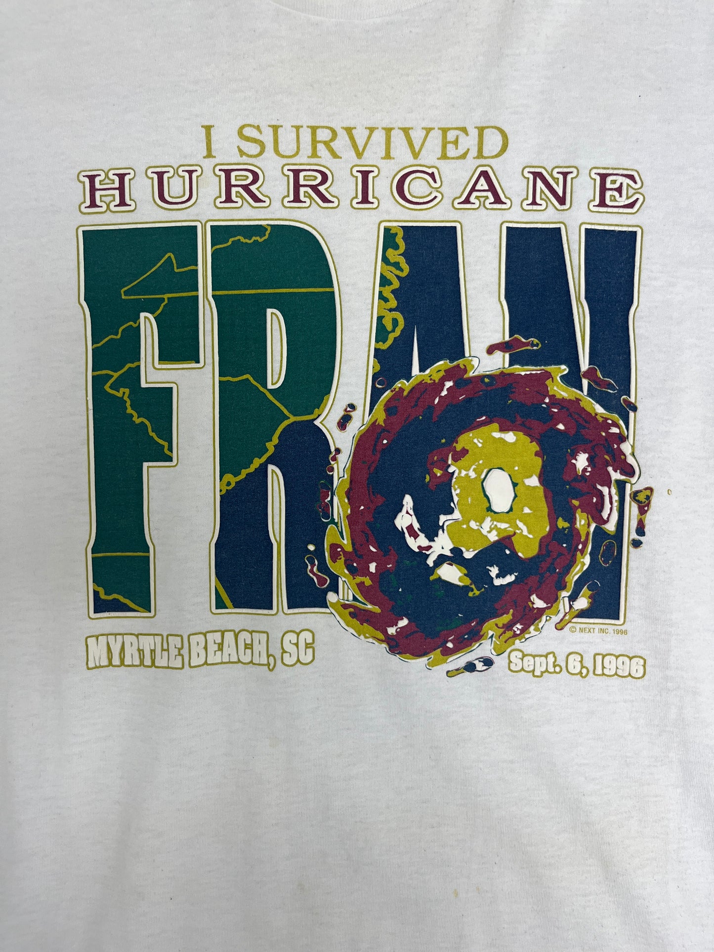 I Survived Hurricane Fran Graphic Tee | Size X-Large | Vintage 2000s Promotional White T-Shirt |