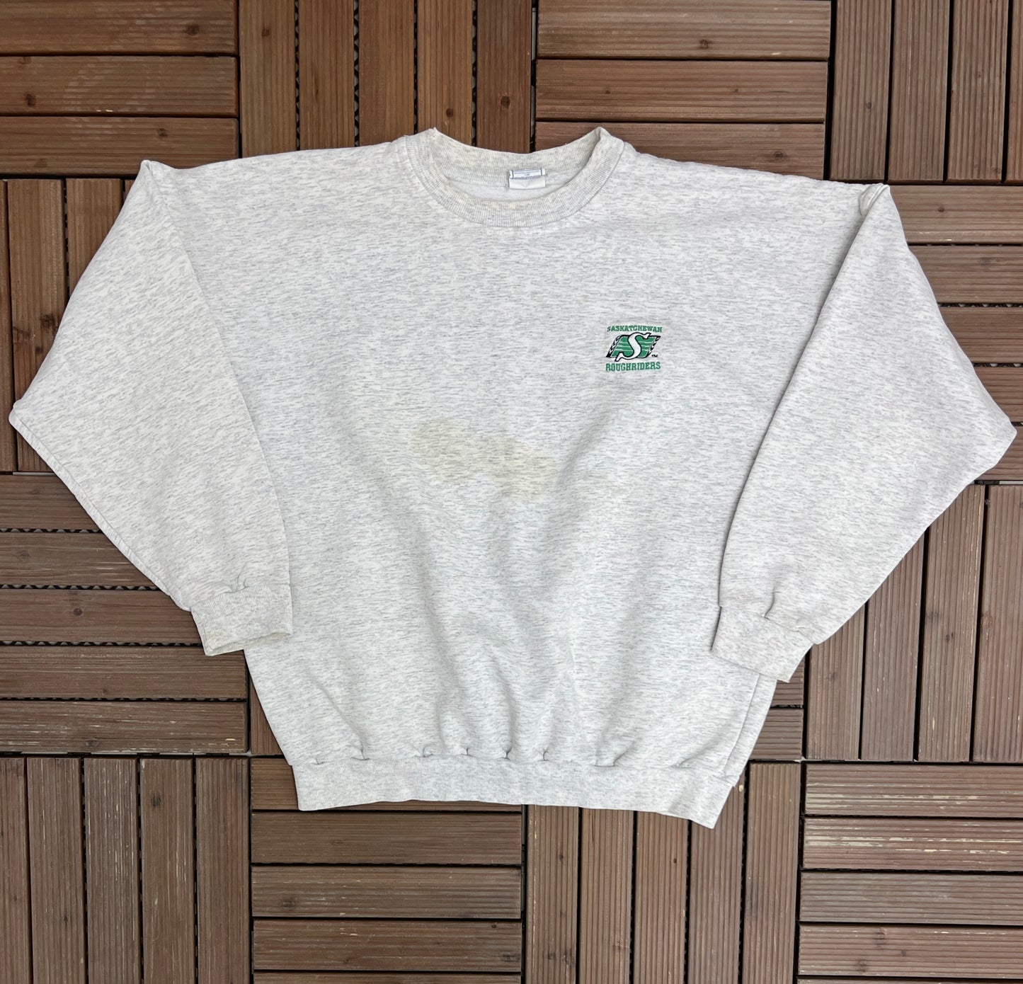 Saskatchewan Roughriders Embroidered Graphic Crewneck | Size X-Large | Vintage 1990s CFL Football Grey Sweater |