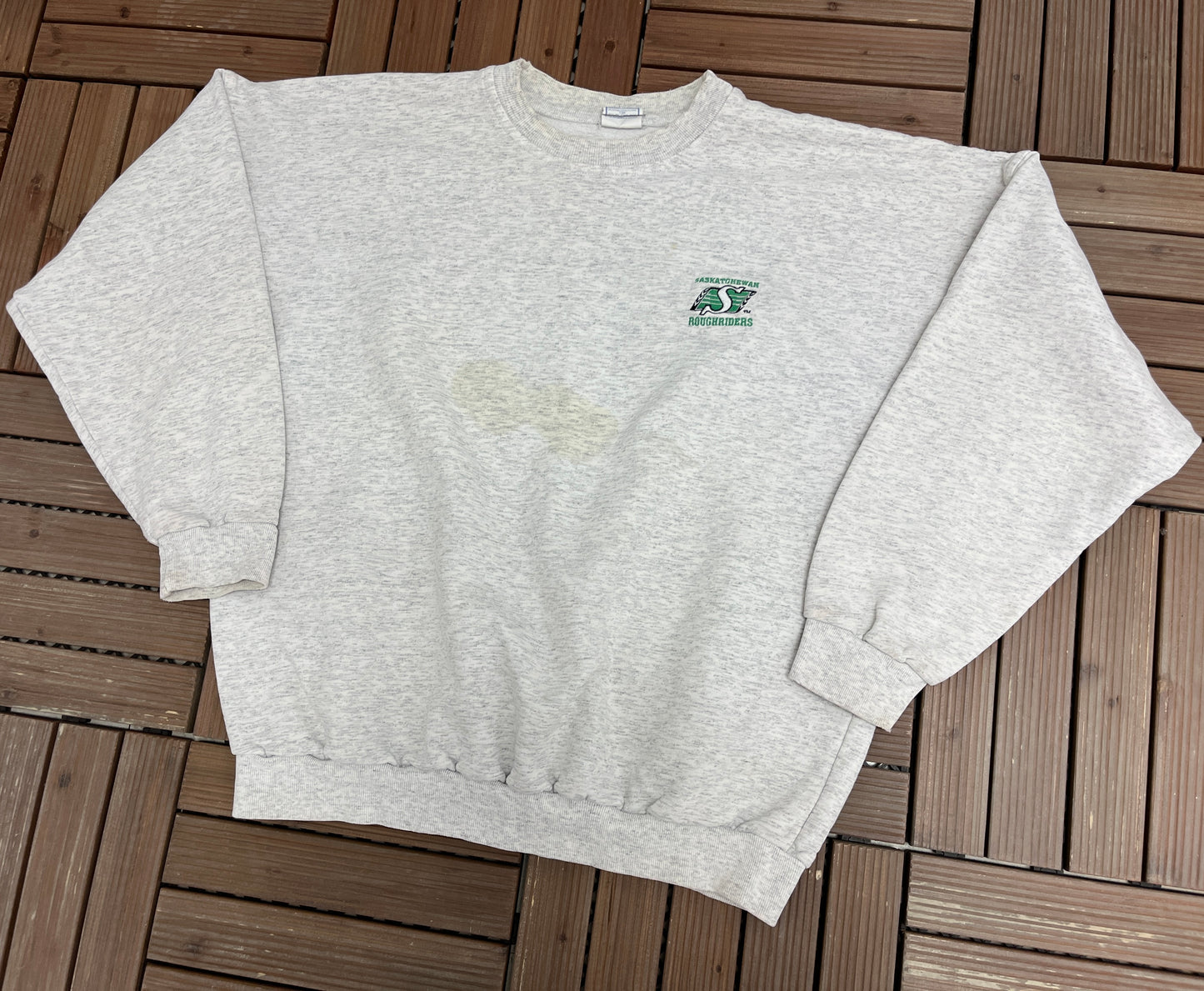 Saskatchewan Roughriders Embroidered Graphic Crewneck | Size X-Large | Vintage 1990s CFL Football Grey Sweater |