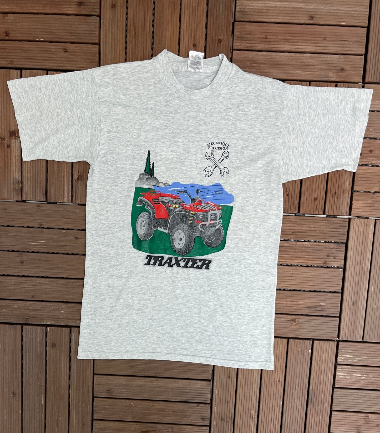 Mechanique Precision Traxter Graphic Tee | Size Medium | Vintage 1990s Made in Canada Grey T-Shirt |