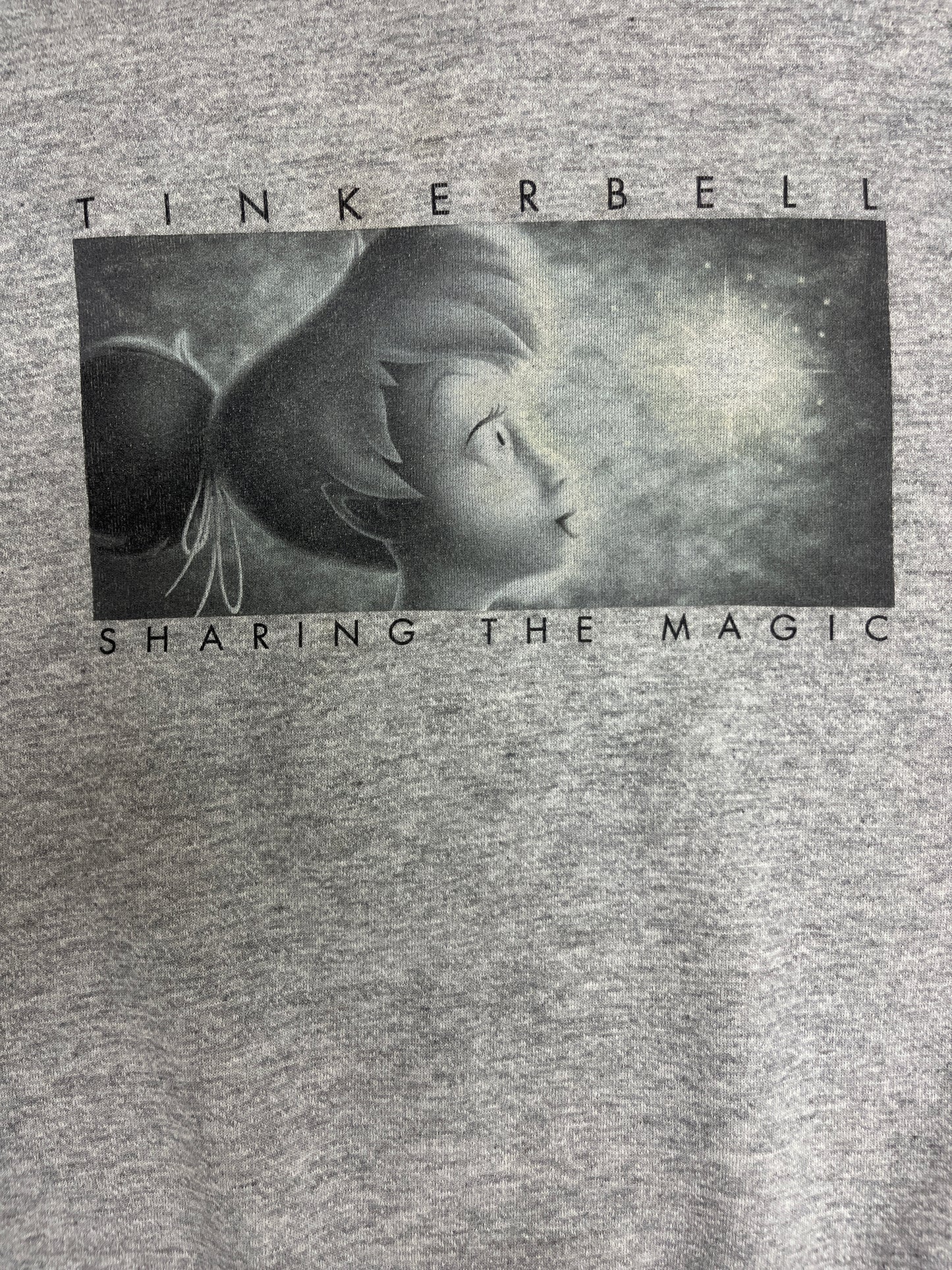 Tinkerbell Sharing The Magic Graphic Crewneck | Size XX-Large | Vintage 1990s Disney Cartoon Grey Sweater | Free Shipping to USA|