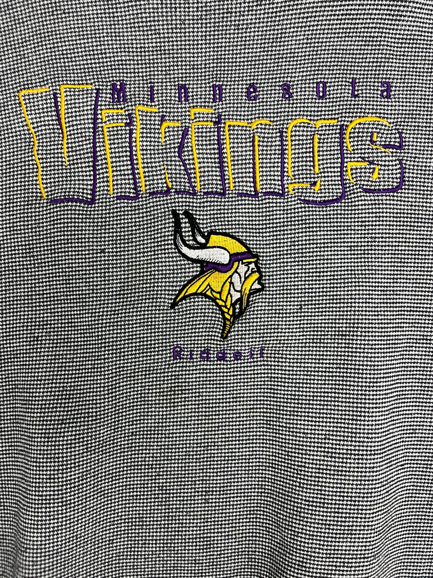 Minnesota Vikings Embroidered Graphic Crewneck | Size Large | Vintage 1990s NFL Football Speckled Sweater |