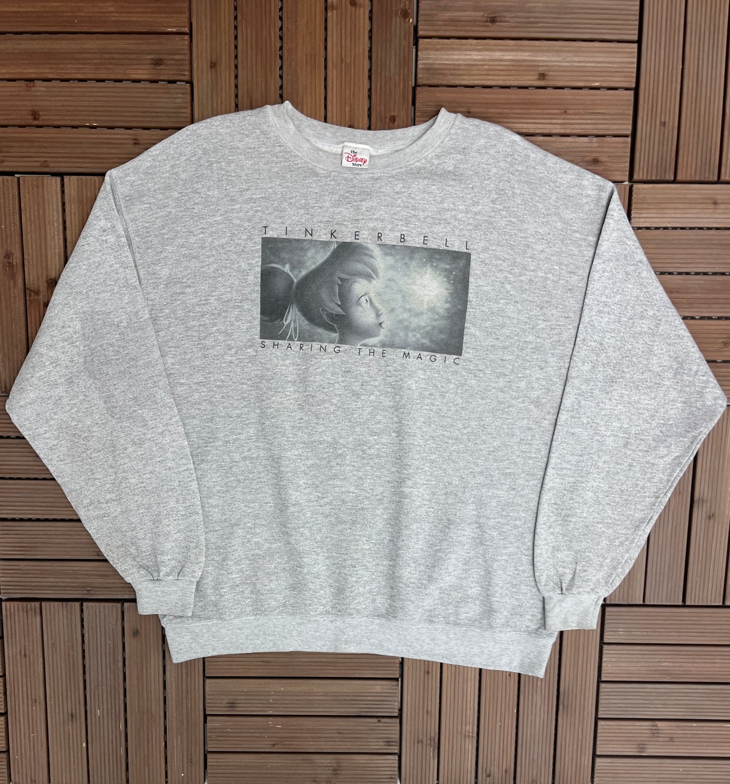 Tinkerbell Sharing The Magic Graphic Crewneck | Size XX-Large | Vintage 1990s Disney Cartoon Grey Sweater | Free Shipping to USA|