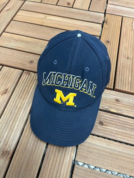 Michigan Wolverines Embroidered Graphic Hat | Snap Back | Vintage 1990s College Sports Blue Cap |