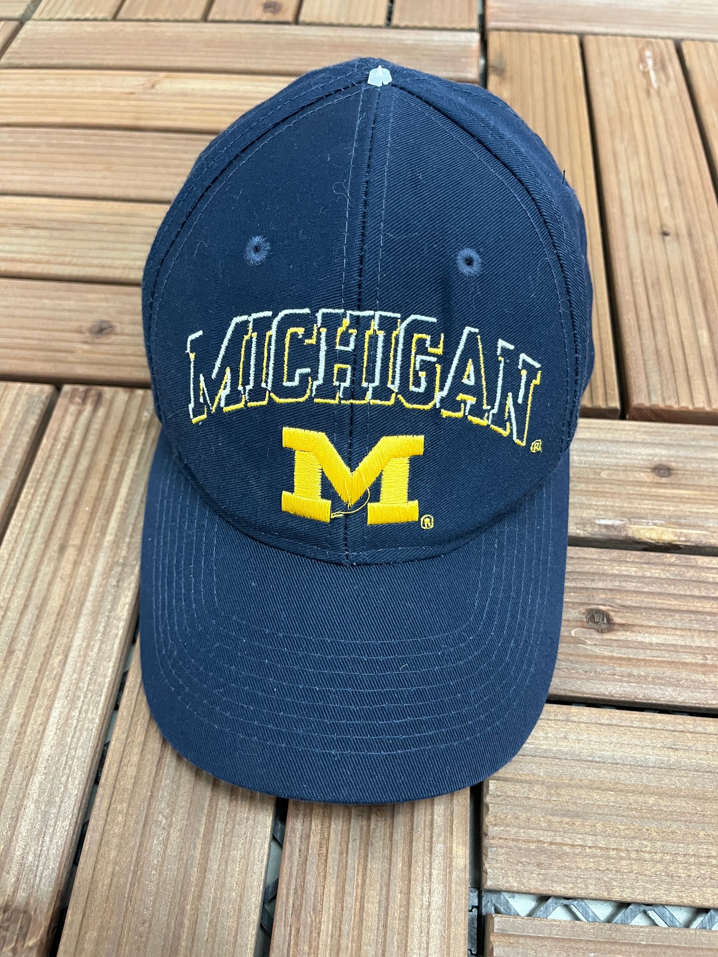 Michigan Wolverines Embroidered Graphic Hat | Snap Back | Vintage 1990s College Sports Blue Cap |