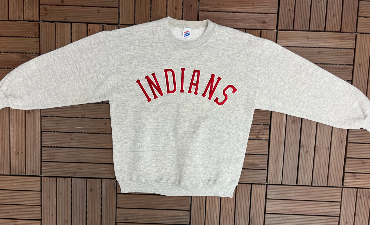 Cleveland Indians Stitched Graphic Crewneck | Size X-Large | Vintage 1990s MLB Baseball Grey Sweater | Free Shipping to USA |