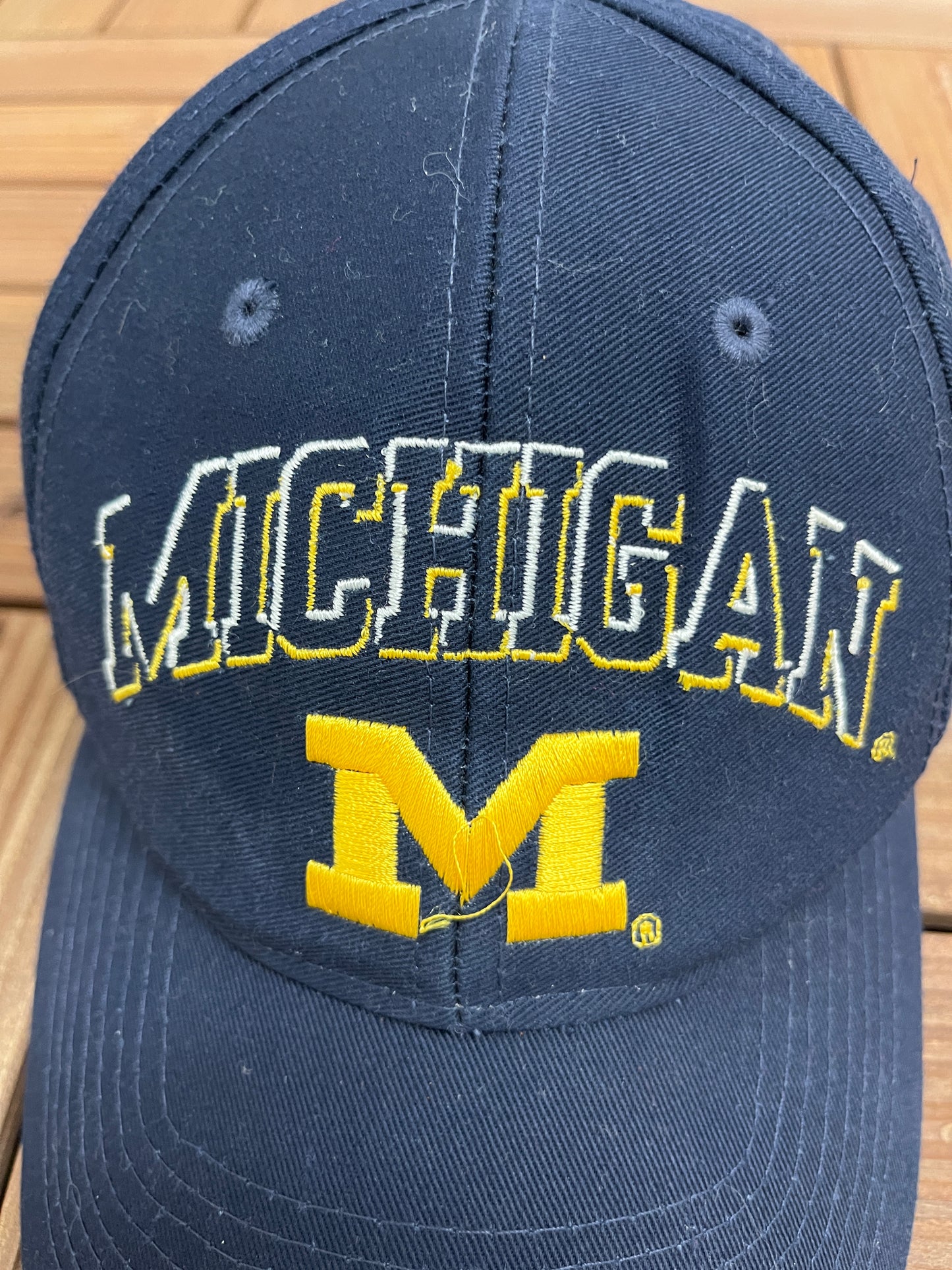 Michigan Wolverines Embroidered Graphic Hat | Snap Back | Vintage 1990s College Sports Blue Cap |