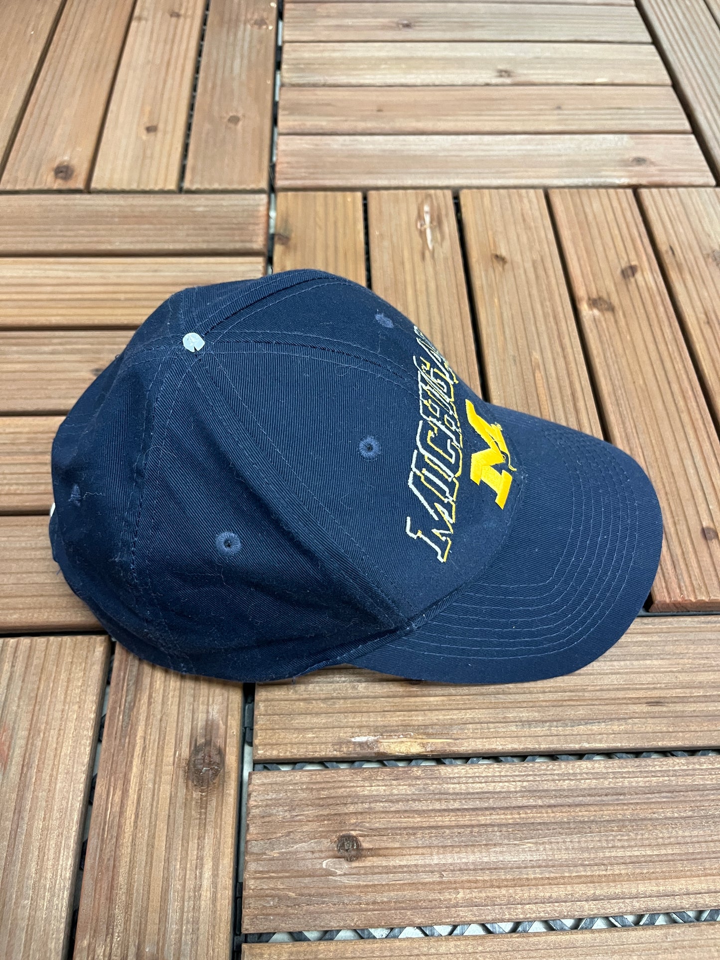 Michigan Wolverines Embroidered Graphic Hat | Snap Back | Vintage 1990s College Sports Blue Cap |