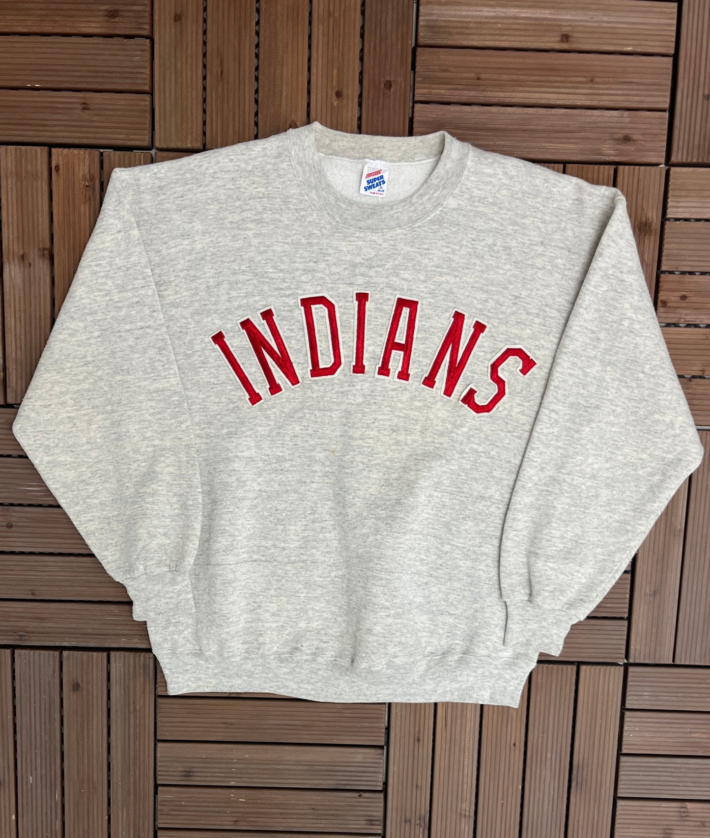 Cleveland Indians Stitched Graphic Crewneck | Size X-Large | Vintage 1990s MLB Baseball Grey Sweater | Free Shipping to USA |