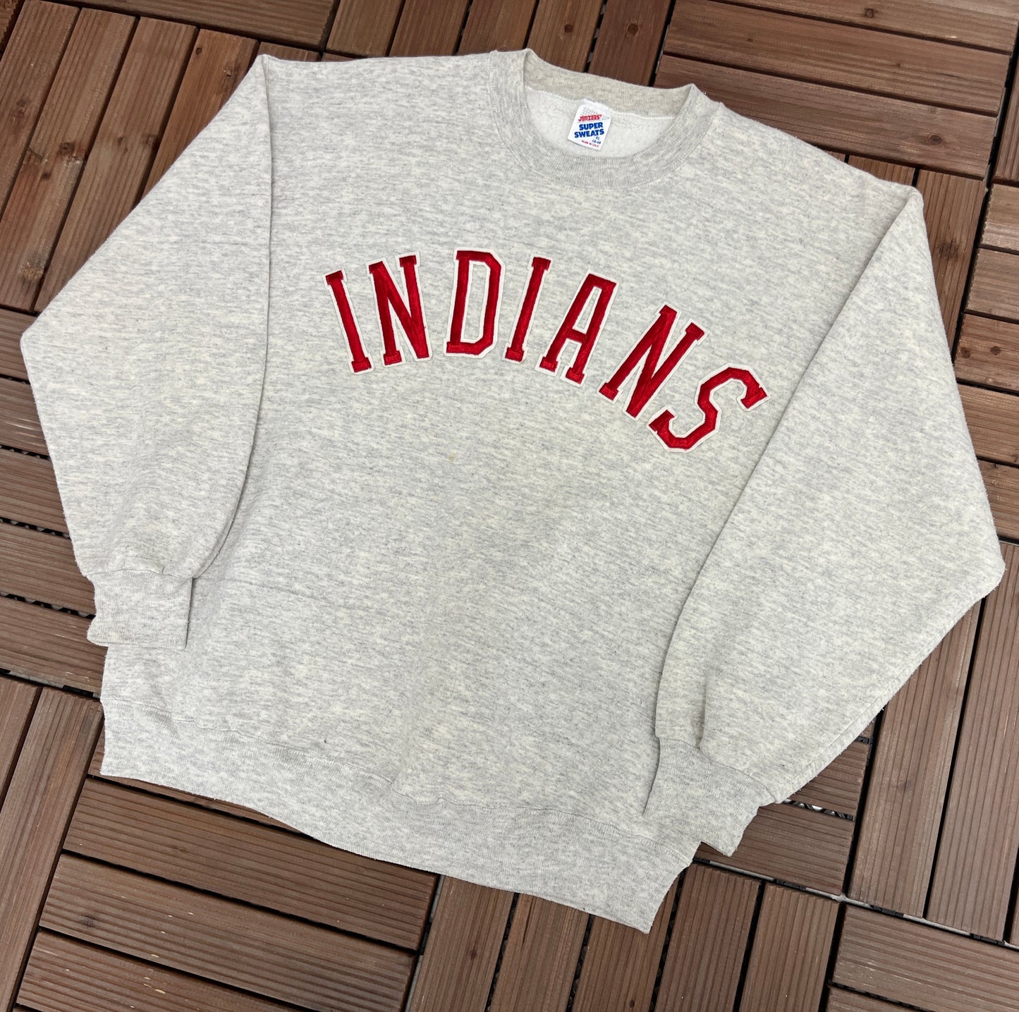 Cleveland Indians Stitched Graphic Crewneck | Size X-Large | Vintage 1990s MLB Baseball Grey Sweater | Free Shipping to USA |