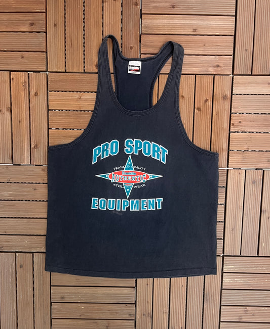 Pro Sport Equipment Graphic Tee | Size X-Large | Vintage 1990s Made in USA Blue Tank Top T-Shirt |