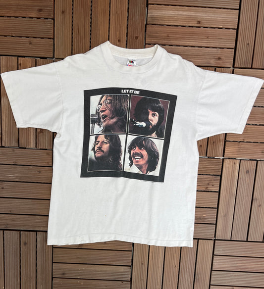 The Beatles Let It Be Graphic Tee | Size Large | Vintage 1990s Single Stitch Rock Band Music White T-Shirt | Made in USA |