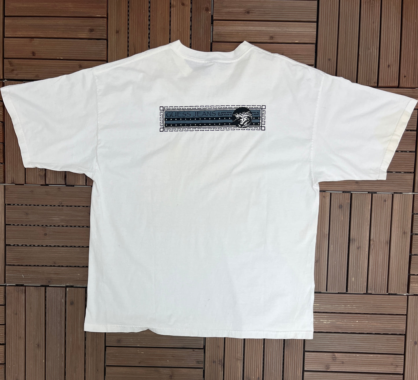 Guess Jeans Graphic Tee | Size XX-Large | Vintage 1990s Branded Made in USA White T-Shirt |