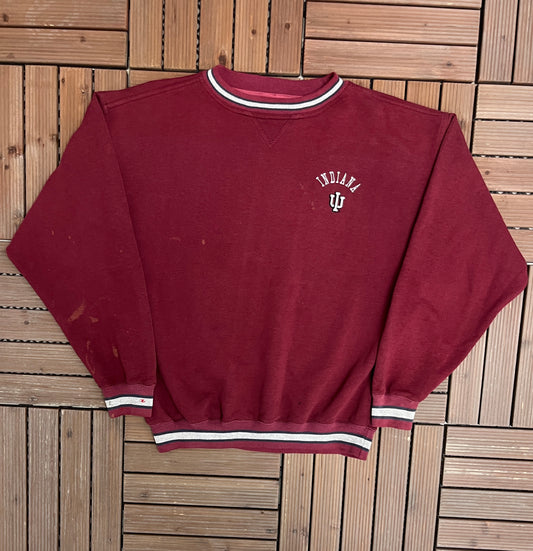 Indiana Hoosiers Embroidered Graphic Crewneck | Size Large | Vintage 1990s College Sports Red Sweater |