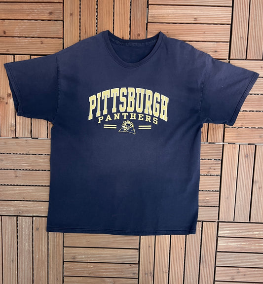 University of Pittsburgh Panthers Graphic Tee | Size X-Large | Vintage 2000s College Sports Blue T-Shirt |