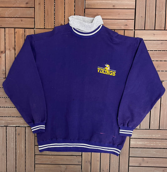 Minnesota Vikings Embroidered Turtleneck Graphic Crewneck | Size XX-Large | Vintage 1990s NFL Football Purple Sweater |