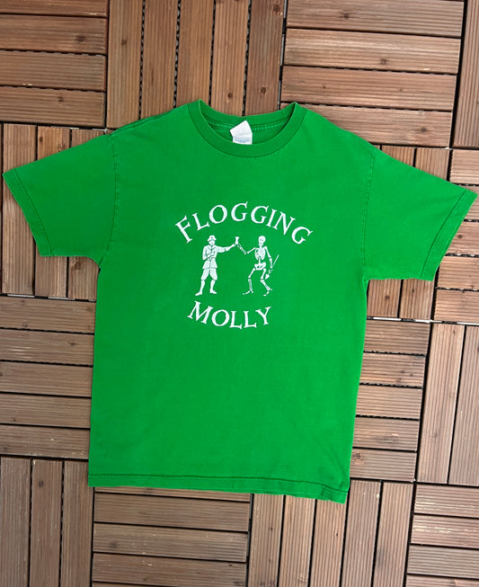 Flogging Molly Graphic Tee | Size Medium | Vintage 2000s Punk Band Green T-Shirt |