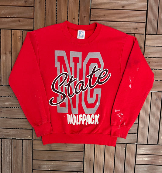 North Carolina State Wolfpack Graphic Crewneck | Size Large | Vintage 1990s College Sports Red Sweater |