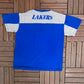 Los Angeles Lakers Embroidered Graphic Tee | Size Large | Vintage 2000s NBA Basketball Blue T-Shirt |