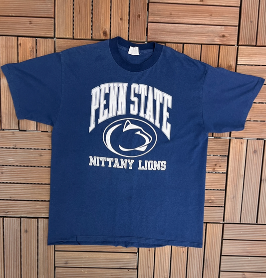 Penn State Nittany Lions Spell Out Graphic Tee | Size X-Large | Vintage 1990s College Football Blue T-Shirt | Free Shipping to USA |