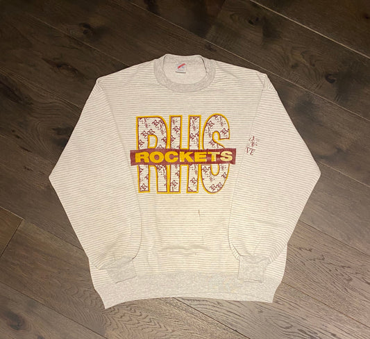 Rockridge High School Rockets Crewneck | Size XL | Grey, Yellow & Red Sweater | Taylor Ridge, Illinois High School | Free Shipping to USA |