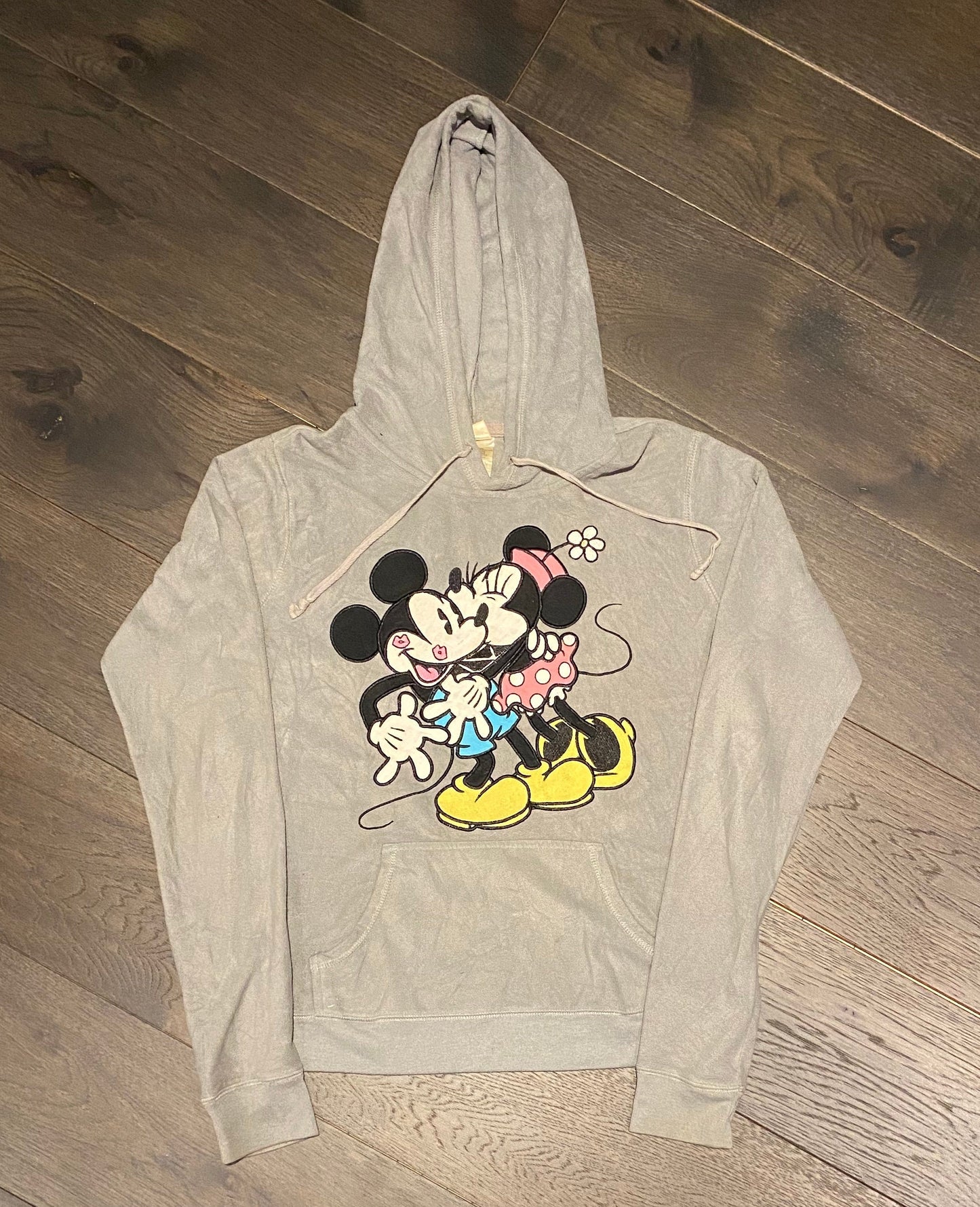 Disney Mickey Mouse & Minnie Mouse Fleece Hoodie | Size Youth Medium | Vintage 1990s Grey | Embroidered Sweater | Free Shipping to USA |