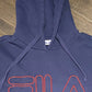 FILA Spell Out Embroidered Graphic Hoodie | Size Medium | Vintage Style Branded Blue Sweatshirts | Free Shipping to USA |