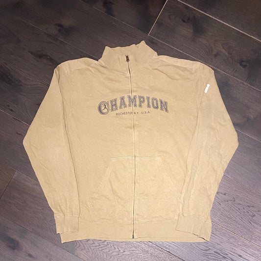 Champion Hampton Knitwear Beige Zip Up Sweatshirt | Size XL | Vintage 1990s Style Beige & Grey | Branded Sweater | Free Shipping to USA |