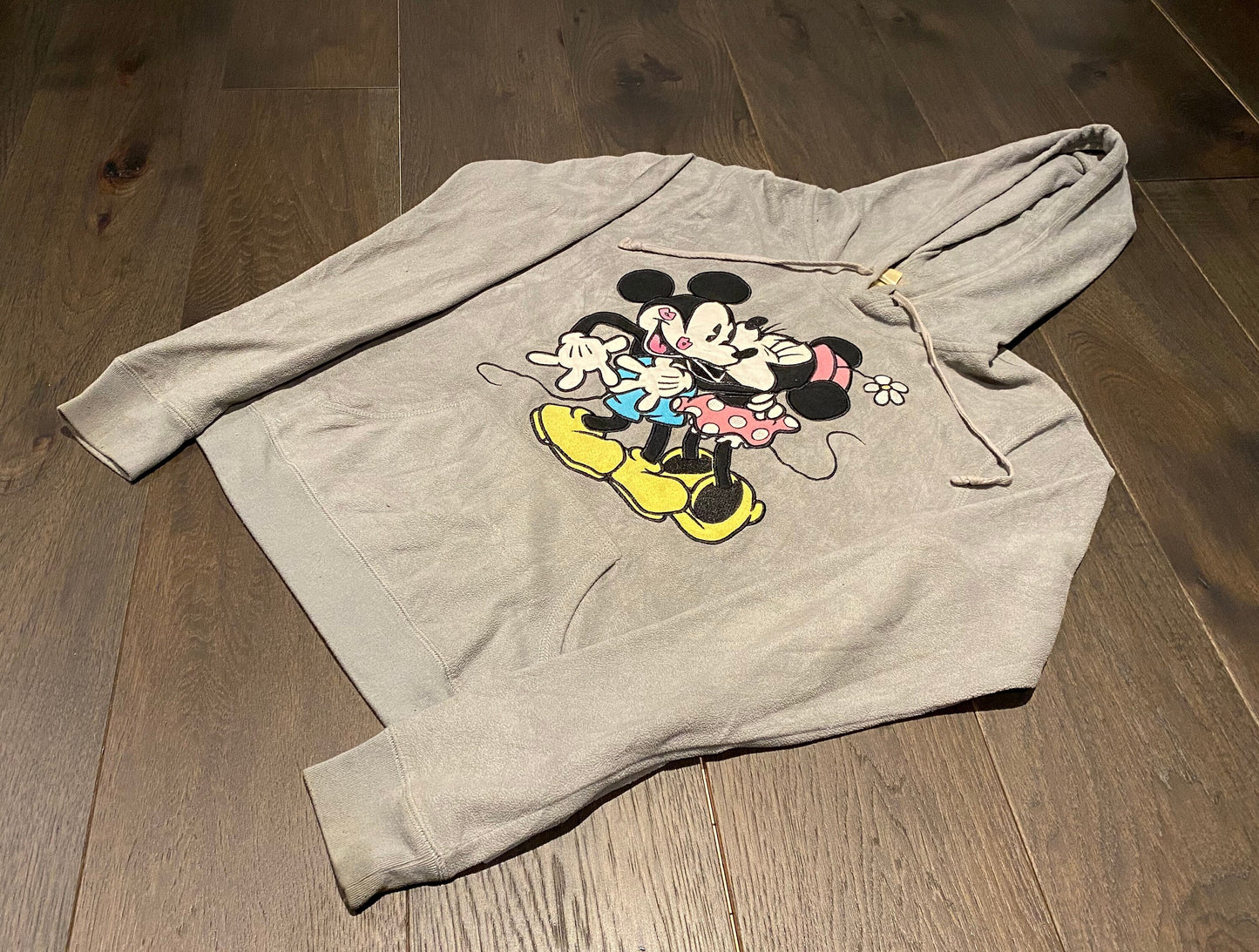 Disney Mickey Mouse & Minnie Mouse Fleece Hoodie | Size Youth Medium | Vintage 1990s Grey | Embroidered Sweater | Free Shipping to USA |