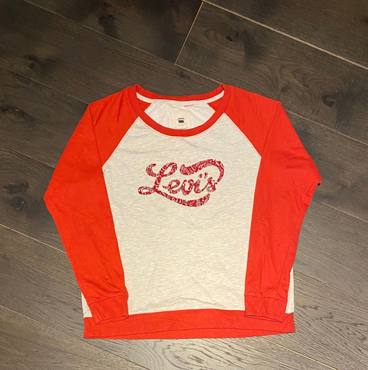 Levi's Red Bandana Style Graphic Tee | Size Youth Large | Vintage Levi's Long Sleeve | Branded Grey & Red Clothing | Free Shipping to USA |