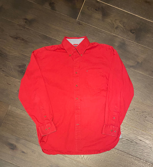 Tommy Hilfiger Red Button Down | Size Large | Vintage 1990s Small Embroidered Logo | Red & Blue Formal Shirt | Free Shipping to USA |