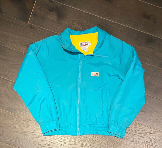 Cor-Je Lan Blue Jacket | Size XS | Vintage 1990s Retro Designer Jacket | Blue & Yellow Thick Women's Jacket | Free Shipping to USA |