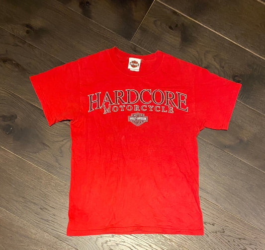 Harley Davidson Hardcore Motorcycles Graphic Tee | Size Small  | Vintage Mid 2000s Retro Red T-Shirt | Oshawa, Canada |Free Shipping to USA|