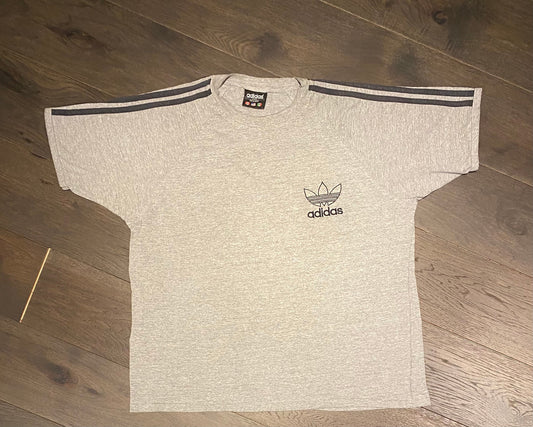 Adidas Three Striped Embroidered Graphic Tee | Size XXL | Vintage 1990s Branded Grey T-Shirt | Adidas Flower Logo | Free Shipping to USA |