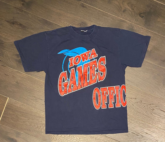 Iowa Games Official Graphic Tee | Size Large | Vintage 1990s Single Stitch Blue T-Shirt | Ames, Iowa | Free Shipping to USA |