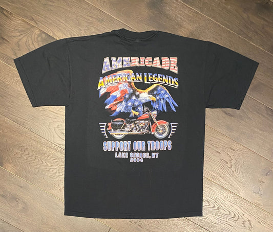 Americade Motorcycle Rally Graphic Tee | Size Large | Vintage 2000s Retro Black Biker T-Shirt | Lake George, New York |Free Shipping to USA|