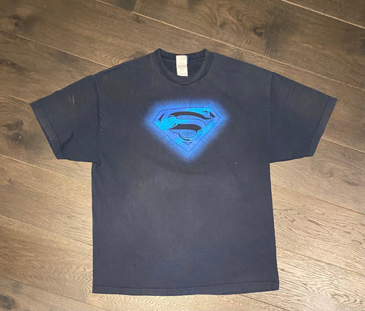 Superman Light Blue Logo Graphic Tee | Size X-Large | Vintage 2000s Blue Superhero T-Shirt | American Comics | Free Shipping to USA |