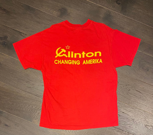 Bill Clinton Changing America Soviet Union Graphic Tee | Size Large | Vintage 1990s Single Stitch Red T-Shirt | Free Shipping to USA |