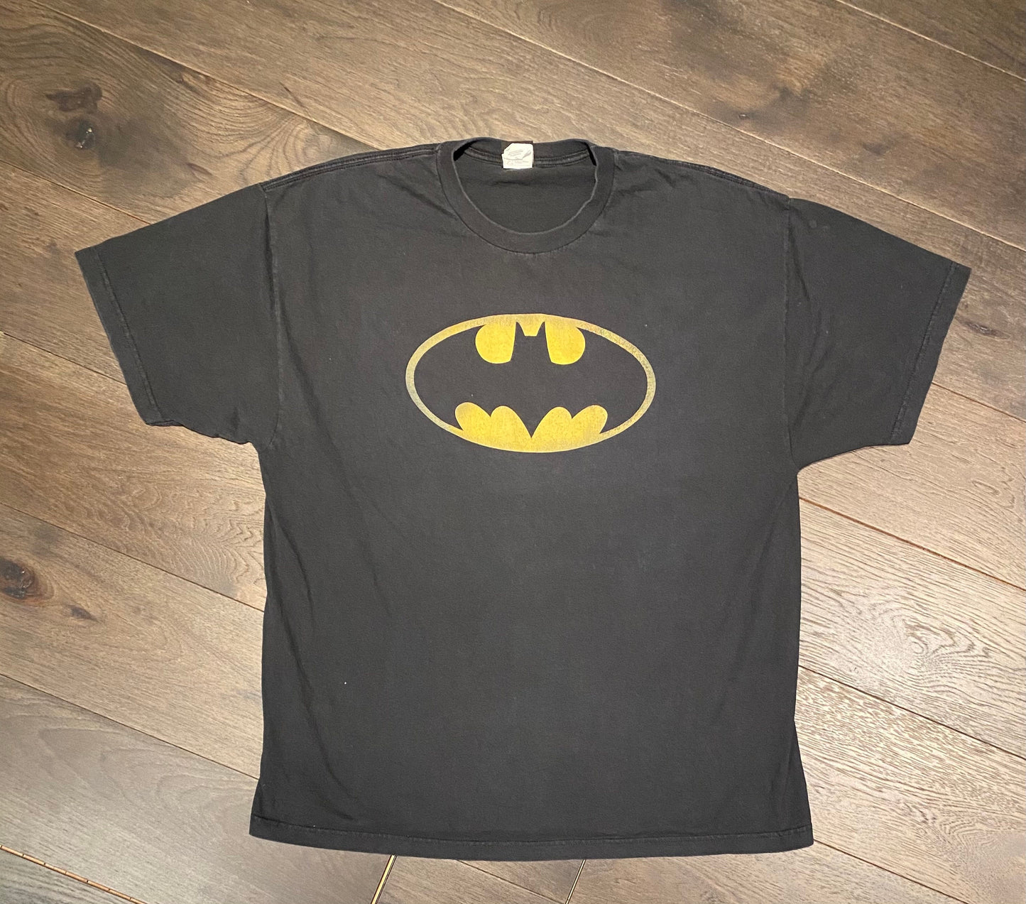 Batman Yellow Logo Graphic Tee | Size XXL | Vintage 2000s Retro Superhero Graphic T-Shirt | Black Cotton T-Shirt | Free Shipping to USA |